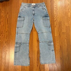 Dear John Cargo Jeans Size 26 Light Wash Y2K Utility Multi Pocket Denim